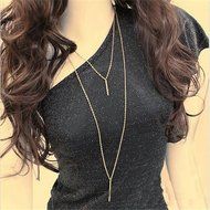 Hot Women Gold Plated Long Sweater Chain Vertical Bar Pendant Necklace Jewelry H N4