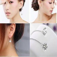 Fashion 18k White Gold GP Crystal 3A CZ lady Earrings ear line HOT Silver Plated N9