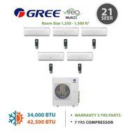 GREE Multi21 Penta-Zone VIREO Ductless Mini-Split System 42,000 BTU Inverter Heat Pump (9k, 9k, 9k, 9k, 12k Indoor...