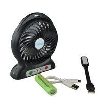 Baaaq Mini USB 3 Speeds Rechargeable Portable Table Fan with Emergency Power Bank, Black N22