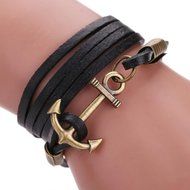 AutumnFall&reg; Multilayer Leather Handmade Rope Wristband Anchor Bracelet Bangle (Black) N5