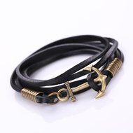 AutumnFall&reg; Multilayer Leather Handmade Rope Wristband Anchor Bracelet Bangle (Black) N6