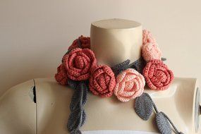 Coral and Grey Necklace-Summer Necklace-Salmon Coral and Grey Necklace-Rose Lariat Scarf-Rose Necklace N2