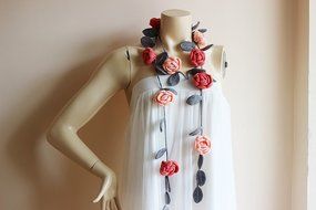 Coral and Grey Necklace-Summer Necklace-Salmon Coral and Grey Necklace-Rose Lariat Scarf-Rose Necklace N3