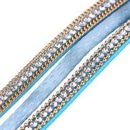 AutumnFall&reg; Stackable Rhinestone and Alloy Studs Black PU Leather Wrap Bracelet (Black) N4