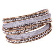 AutumnFall&reg; Stackable Rhinestone and Alloy Studs Black PU Leather Wrap Bracelet (Black) N5