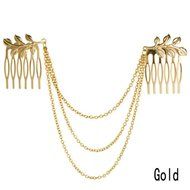 Womens Fashion Gold Metal Tassel Leaf Comb Cuff Chain Jewelry Headband Hair Band N3
