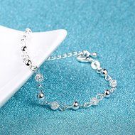 Women Silver Plated Crystal Chain Bangle Cuff Charm Bracelet Jewelry N3