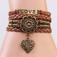 New Infinity LOVE Heart Flower Friendship Antique Copper Leather Charm Bracelet