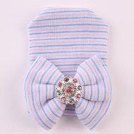 Newborn Baby Girls Toddler Stripe Hospital Cap Infant Comfy Bowknot Beanie Hat N12