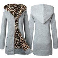 Coat,Morecome Women Plus Velvet Thickened Hooded Sweater Leopard Zipper Coat