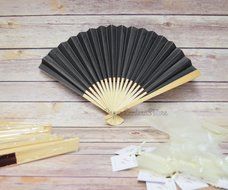 Quasimoon 9" Black Paper Hand Fan w/ Beige Organza Bag (Combo 10 Pack) by PaperLanternStore