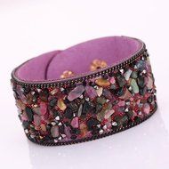 AutumnFall&reg; Womens Simulated Gemstones Beaded Leather Wrap Around Bracelet (Black) N8
