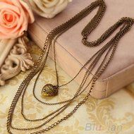 Hot Fashion Jewelry Heart Retro Vintage Long Pendant Sweater Chain Necklace B54U N2