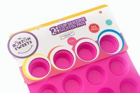 Silicone Mini Muffin &amp; Cupcake Pan - 24 Cups Pink Mold &amp; Baking Tray- Reusable, Non-Stick Bakeware - Heat Resistant...