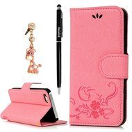 iPhone SE Case,iPhone 5S Case,iPhone 5 Case - Flip Wallet Case Stand Vintage Embossed Flowers PU Leather Texture... N34