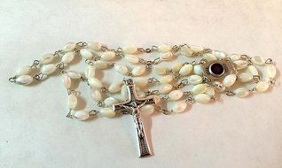 Mother of Pearl Beads Rosary Catholic Cross with Holy Soil From Holy Land