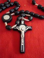 Black Wood Beads Saint Benedict Rosary Holy Land Necklace Medal Handmade Jerusalem