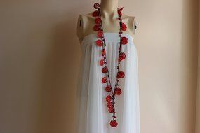 Rose Necklace-Rose Crochet Necklace-Crochet Beaded Necklace-Turkish Oya necklace-Red and Black Necklace with Coral...