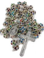 Colorful Zircon Beads Silver Rosary Catholic Necklace Miraculous Medal Cross N2