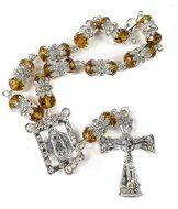 Car Rearview Mirror Rosary Dark Yellow Crystals Beads &amp; Zircons Cross Jerusalem N2
