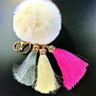 AutumnFall Rabbit Fur Ball Elephant Keychain Bag Plush Key Ring Car Key Pendant (Black) (Purple) N18