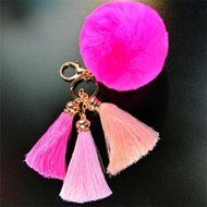 AutumnFall Rabbit Fur Ball Elephant Keychain Bag Plush Key Ring Car Key Pendant (Black) (Purple) N19