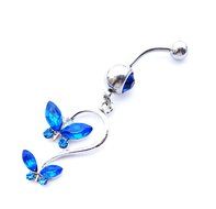 Dedegui 14g deepblue butterfly Dangling Belly Button Navel Ring Body Piercing Jewelry