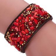 AutumnFall&reg; Womens Simulated Gemstones Beaded Leather Wrap Around Bracelet (Black) N10