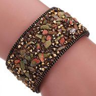 AutumnFall&reg; Womens Simulated Gemstones Beaded Leather Wrap Around Bracelet (Black) N12