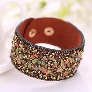 AutumnFall&reg; Womens Simulated Gemstones Beaded Leather Wrap Around Bracelet (Black) N13