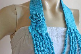 Crochet Necklace-Turquoise Necklace-Summer Necklace- Flower Necklace Scarf- Jewelry Scarf-Handmade Loop Scarf... N3