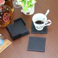 Willcome Set of 6 Leather Round Drink Coasters Cup Mats with Coaster Holder for Wine Beer or Any Beverage Use N3