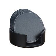 Willcome Set of 6 Leather Round Drink Coasters Cup Mats with Coaster Holder for Wine Beer or Any Beverage Use N4