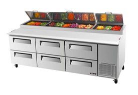 TPR-93SD-D6 93 Commercial Pizza Prep Table 12 Pans w/ 6 Cooler Drawers