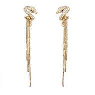 Women Exquisite Chic Snake Shaped Gold Plated Long Tassel Crystal Stud Earrings N2