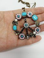 QTMY Fashion Antiwar Peace Sign Long statement Choker Necklace Jewelry Collar with Pendant chain for Women N4