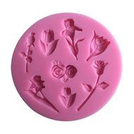 LYNCH Round Silicone Mold Assorted Flowers Shape Cake Decorating Tools,Pink