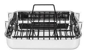 Viking Culinary 3-Ply Stainless Steel Roasting Pan and Non-Stick Rack, 16 Inch by 13 Inch