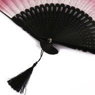 Linen Butterfly Flowers Hand Fan Lacquer Handle Japanese Folding Fan Cosplay Costome Accs Pink N8