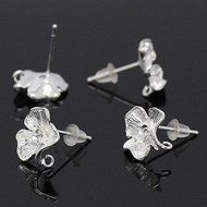 10 PCs Copper Earring Post Flower Silver Plated 17mmx12mm(5/8&quot;x4/8&quot;) N3