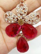 QTMY diamond White and Red crystal flower Statement Choker Long Necklace Chain Jewelry with Pendant for Women... N2