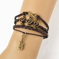 Antique Copper Infinity Guitar Music Friendship Leather Charm Bracelet