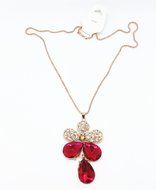 QTMY diamond White and Red crystal flower Statement Choker Long Necklace Chain Jewelry with Pendant for Women... N4