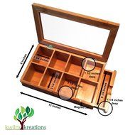 Best Bamboo Tea Box Natural Chest with Clear Hinged Lid, 8 Storage Sections with Expandable Drawer N4