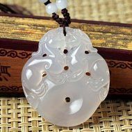 Chinese Culture /White Jade / Lucky God White Rune Carving Pendant (set4) N11