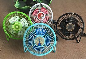 Happykueen Quiet Cooling Fan Personal Mini USB Table Desk Fan Office Mini Air Fan (Peacock) N2