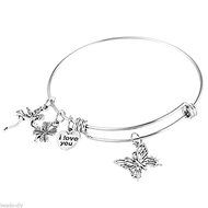 1PC BD Silver Tone Women Girl Expandable Bangle Bracelet Jewelry Gift 20cm N6