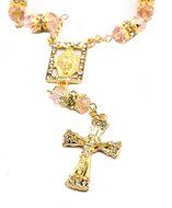 Light Pink Crystal Zircon Gold Color Beads Car Rearview Mirror Rosary Jerusalem N3