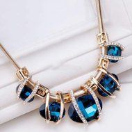 Fashion Women Crystal Pendant Chain Choker Chunky Statement Bib Blue Necklace